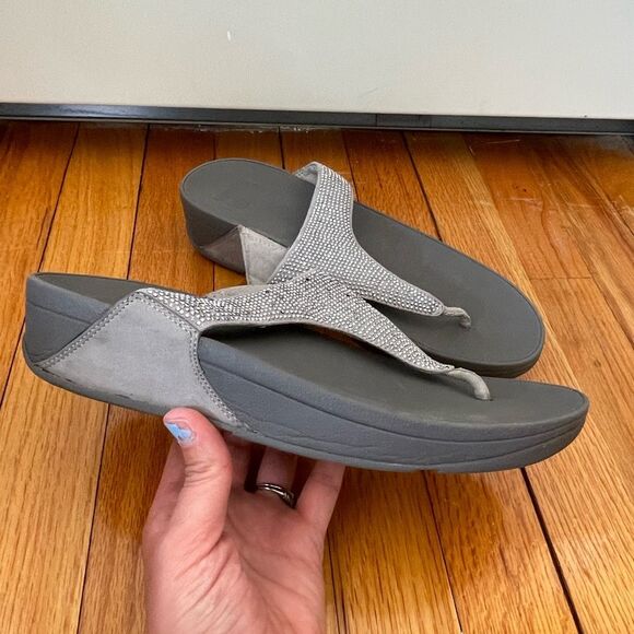 FitFlop Black Studded Thong Sandals Size 9 gray - Picture 1 of 6